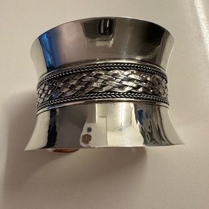 Solid Silver 2” Cuff Bracelet with Braided Detail
